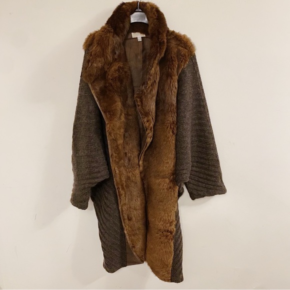 Giusi Slaviero Brown Knit Mohair Blend Fur Long Cardigan Coat Italy